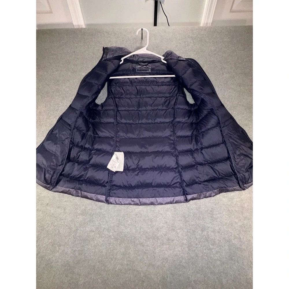 Eddie Bauer Mens Hooded Puffer Vest Heathered Gray Quilted Zip Sleeveless xs